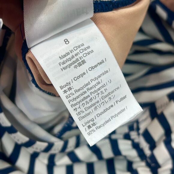 J. Crew One Piece Swimsuit Womens Sz 8 Blue White Striped One Shoulder Ruched - Picture 9 of 16